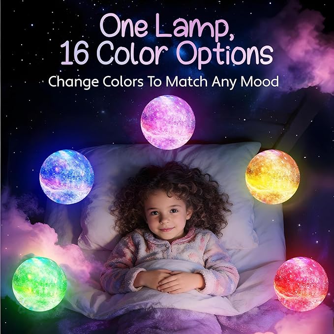 Mind-Glowing Galaxy Moon Lamp with Multi Colors, Touch/Remote, Wood Stand - Birthday Gift for Any Year Old Girls & Boys - Teen Girl Room Decor, Trendy Stuff - Cool Night Light for Kids (4.7 inch)
