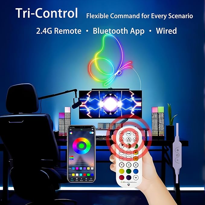 USB 5V RGB LED Neon Strip Lights with APP/Remote Control, IP65 Waterproof Music Sync Color Changing Lights for Bedroom, TV Backlight, Party Decor - Dynamic Modes & Easy Installation (9.8FT)