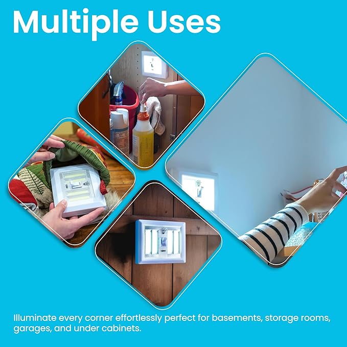 AlltroLite LED Closet Light Switch | 400 Lumen Wireless Battery Powered COB Night Light | Stick On Magnetic Battery Lights for Under Cabinet, Shelf, Shed, Kitchen, Garage, Attic, RV, DIY