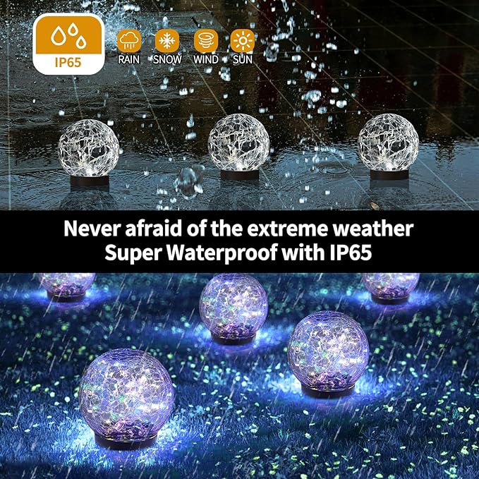Solar Globe Lights Outdoor Waterproof-Solar Balls for Garden-Cracked Glass Ball Lights Outdoor-Solar Orbs for Outside-Decorations for Patio and Yard Lawn Backyard Decor