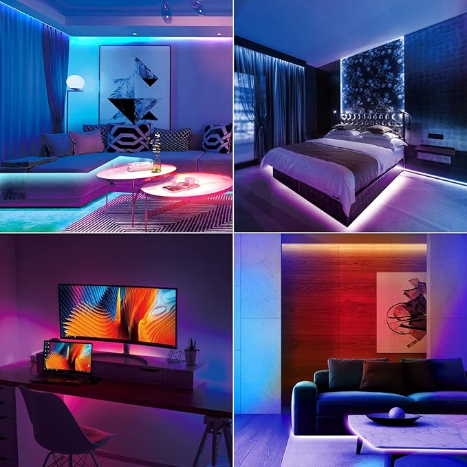 RGB COB Led Strip Kit, 32.8FT Ultra Bright (840LEDs/m) Bluetooth Led Lights with Smart App Control Remote, 24V Music Sync Led Lights, Color Changing Led Strip Lights for Bedroom, Indoor Home Decor