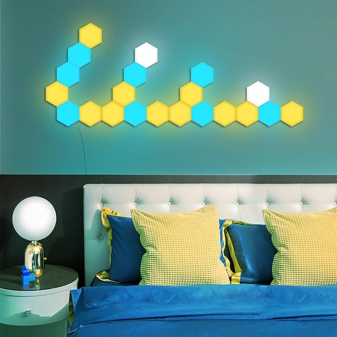 Yescom 40 Pack Touch Sensitive Hexagon Lights Kit RGB Hexa LED Panels Magnetic Lamp Wall Mount DIY Gaming Room Bedroom Bar TV Party Decoration