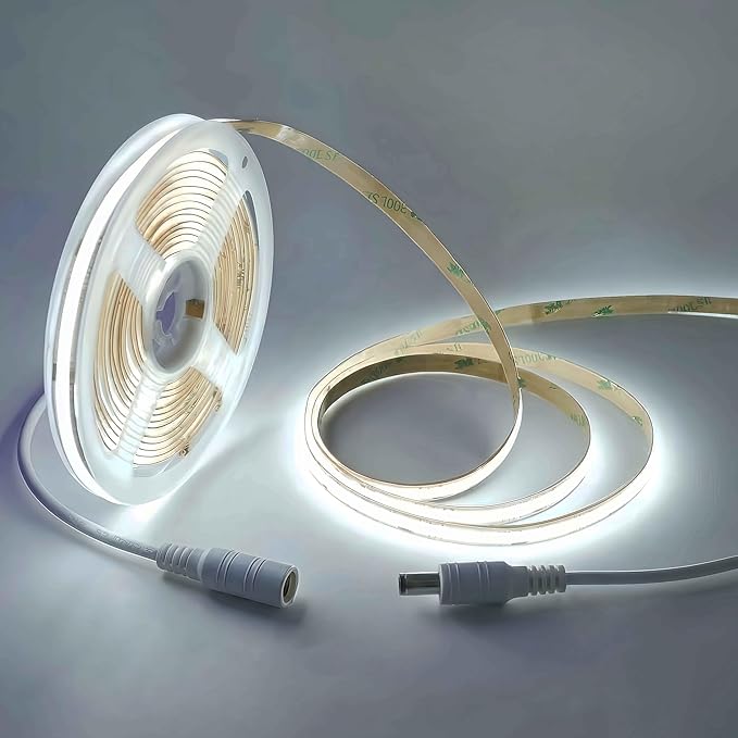 LED Strip Lights 24V COB LED Daylight White 6000K Super Bright LED16.4ft Dotless High Density 14W/m, 8mm Width Cuttable Flexible for Home DIY White Commercial Lighting Projects (No Power Supply)