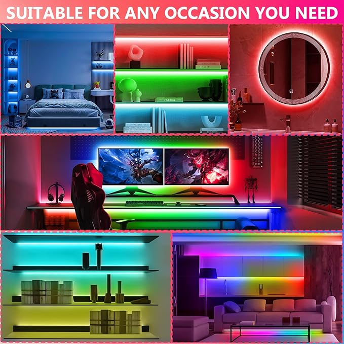LED Strip Lights 65.6Ft(2 Rolls of 32.8ft), Dimmable 5050 RGB Color Changing Lights Strip with 40 Key IR Remote Controllers, Self-Adhesive Flexible 12V Bright LED Tape Light Kit for Home Party Holiday