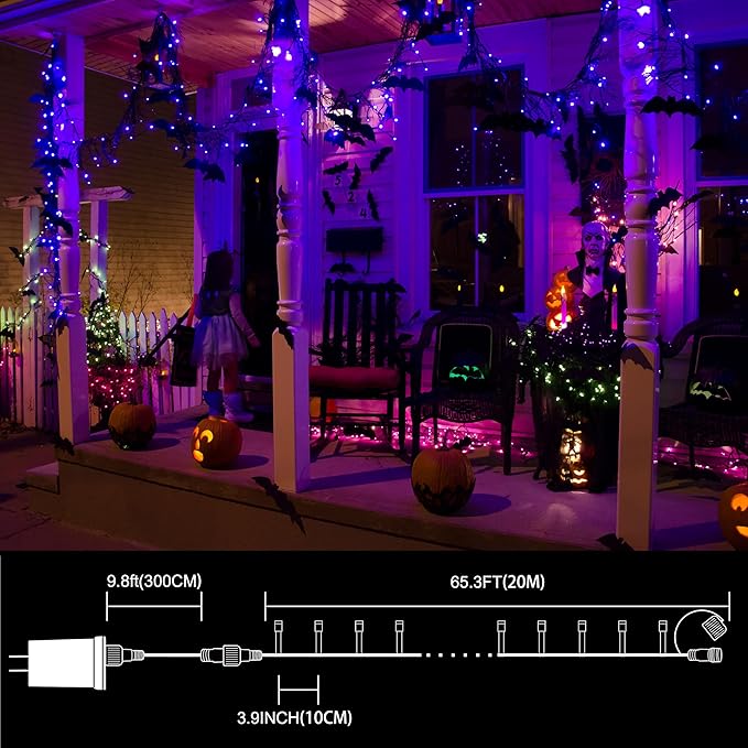 LAMPHOME 66FT 200LED Purple Christmas Lights Indoor Outdoor Clear Wire, Purple Lights for Christmas Tree, 16 Modes Deep-Violet String Lights Plug in for halloween Bedroom Garden Party Xmas Decorations