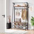 Coat Rack, Floorstanding Hall Tree with Shoe Rack, Wooden and Metal Coat Stand, Industrial Clothes Rack, for Hallway, Living Room, Bedroom, 39.4''x14''x72.5'', Rustic Brown