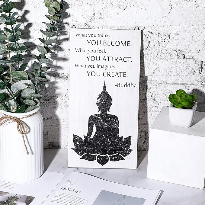 Blulu 2 Pcs Buddha Quote Decor Buddha Inspirational Quote Wall Art Meditation Room Chakra Decor Zen Wooden Hanging, Spiritual Gift for Home Yoga Living Room Women(Compassion)