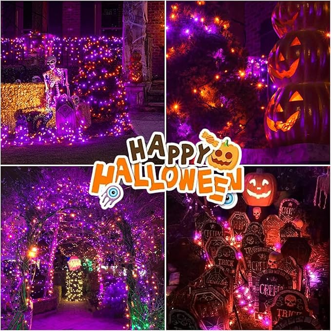 LAMPHOME Purple and Orange Halloween Lights, 99Ft 300LED Mini String Lights, Fairy Lights Connectable Christmas Tree Lights Decorations for Outdoor Indoor Patio Home Party Garden Yard Decor