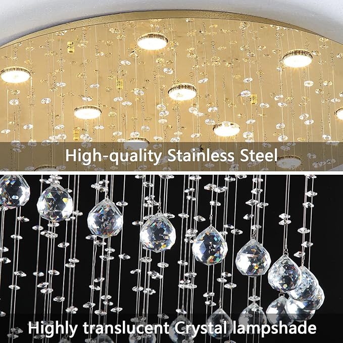 W40 x H118in Gold Chandelier with LED Bulbs Glam Crystal Light Hight Ceiling Lighting Fixtures for Living Staircase Foyer Entryway