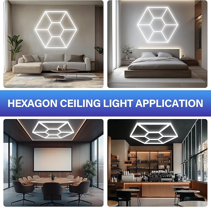 ALLYES Hexagon Garage Lights, Double Hex LED Lights, 120W 14250LM 6500K Honeycomb Lighting, Hex Ceiling Light for Garage Barber Gym Workshop Office