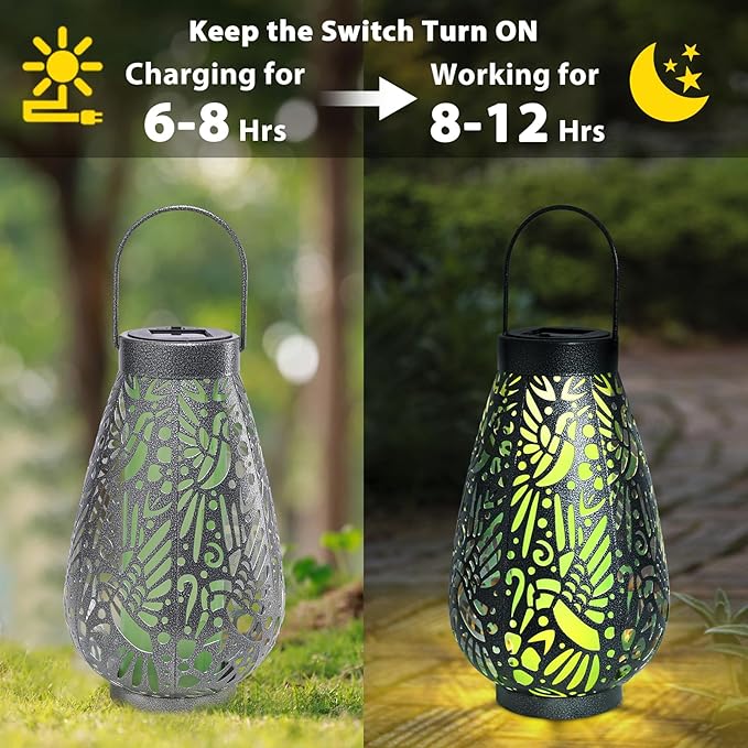 Afirst Solar Lanterns Outdoor, Hanging Solar Lights Waterproof Decorative Lanterns for Yard, Patio, Lawn, Tabletop, Pathway, Landscape, Garden Decor Gifts