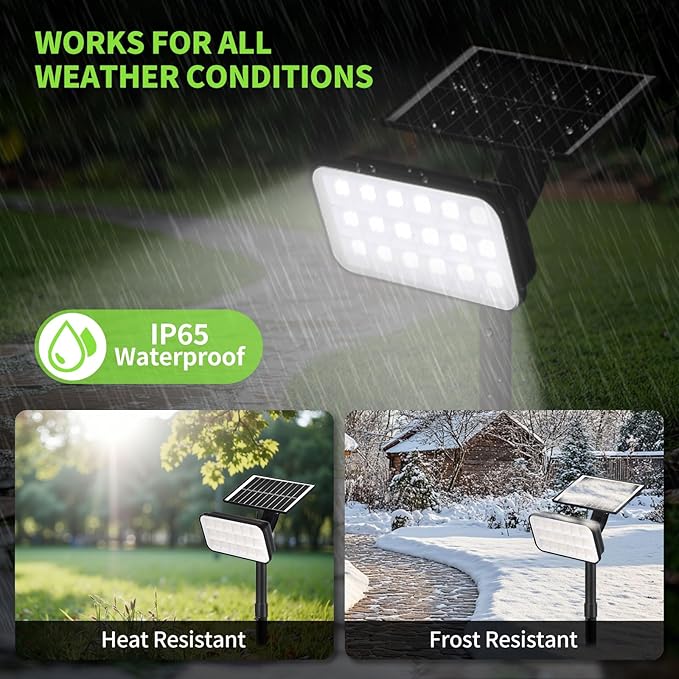 Solar Spot Lights Outdoor, 2 Pack Landscape Spotlights 3 Lighting Modes IP65 Waterproof Adjustable Solar Panel House Light for Yard Garden