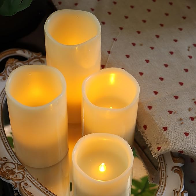 CANDLE CHOICE Battery Operated Flameless Candles with Timer Real Wax Realistic Flickering Electric LED Pillars Decorative Lights for Home Wedding Halloween Thanksgiving Christmas Decorations 4 PCS
