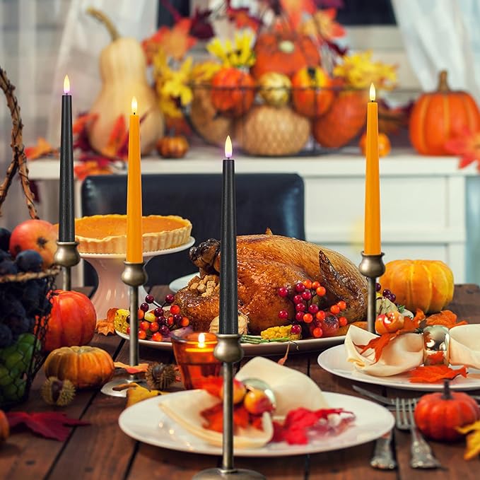 Orange and Black Flameless Taper Candles Flickering, Real Wax Halloween Candles with 2 Remote & Timer, Battery Operated Halloween Led Candle for Party Home Decor 6 Pack