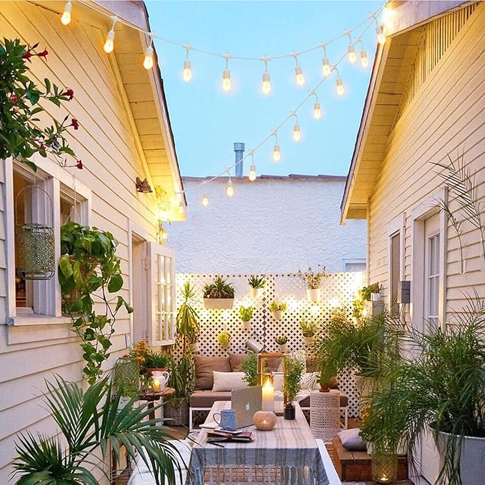 Mlambert 2 Pack 96FT Outdoor String Lights with 60+5 LED 2700K Plastic Bulbs, Dimmable Waterproof Lights for Patio Party-192FT in Total-White Cord