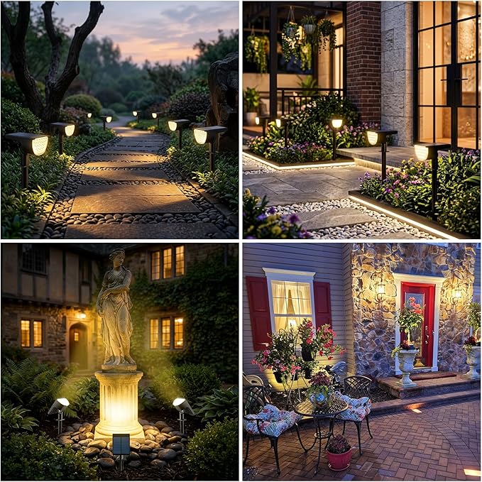 Solar Lights Outdoor Waterproof IP65, Solar Powered 76 LED 3 Lighting Modes Solar Spot Lights Outdoor for Yard Garden Landscape Pathway (Warm White, 6 Pack)