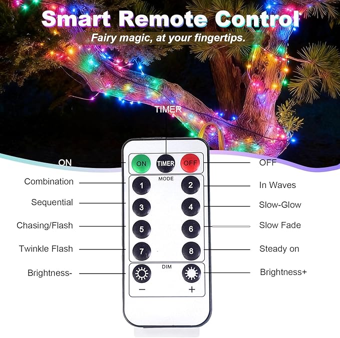 Lemical Fairy Lights 65.6FT 200 LED USB Plug in Twinkle String Lights with Remote and Timer 8 Modes Waterproof Copper Wire Starry Light for Christmas Mason Jars DIY Wedding Table Decor(Multicolor)