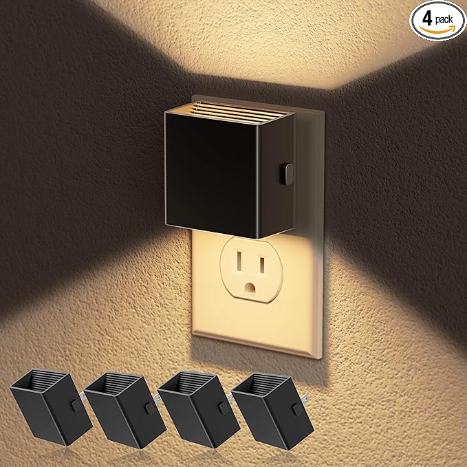 JandCase Night Light, Automatic Night Lights Plug into Wall, 4 Pack Modern Night Lights with Auto Light Sensor, 3000K Brightness Adjustable Nightlight for Kids Bathroom Hallway Kitchen Bedroom