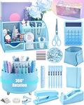 20Pcs Blue Desk Organizers and Accessories With Mesh Desk Organizer and 360°Rotating Pen Holder and a Lot of Office Blue Office Supplies Beautifully Presented in a Gift Box