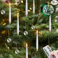 Pack of 12 Flickering Remote 0.5" x6" LED Short Taper Candles with 12 Crystal Ball Hooks, Battery Operated Timer Window White Plastic Flameless Warm Light Candlesticks for Holiday Decor