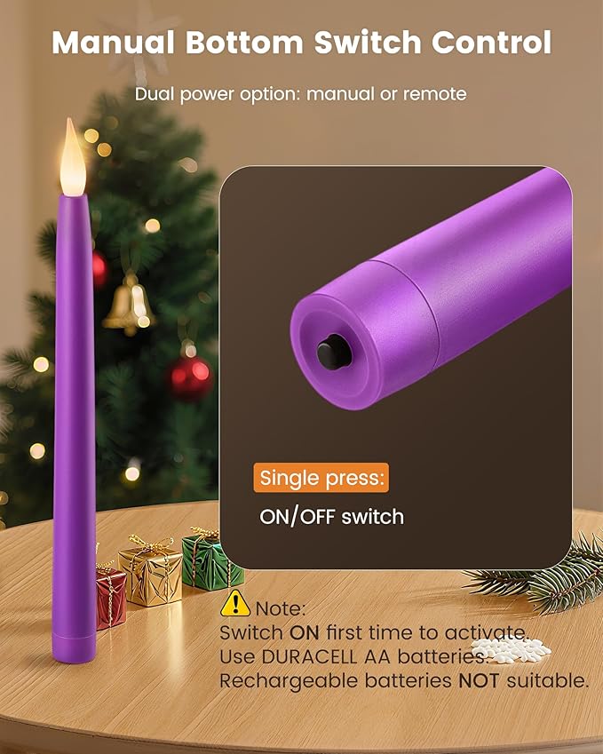 SURAIELEC Set of 5 Battery Operated Advent Candles, 10.5'' Christmas Taper Candle with Remote, Timer, Flameless LED for Advent Wreath, Christmas Decoration (Rechargeable Battery Not Compatible)