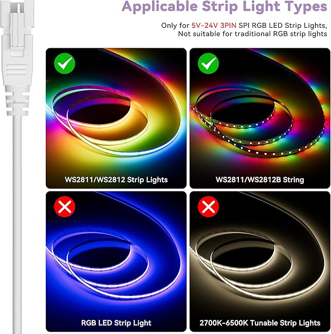 MIWISE Smart LED Controller with APP & RF Remote, Music Sync, Compatible with Alexa/Google, for 5V-24V WS2811 WS2812 SM16703 Addressable Dream Color LED Strip Light