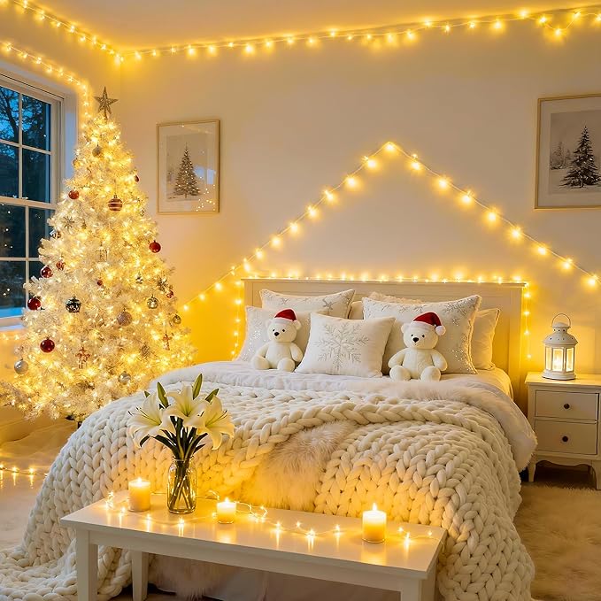 JMEXSUSS 800 LED Christmas Lights Outdoor Indoor String Lights with 8 Modes Warm White Plug in for Patio Garden Tree Wedding Party Yard Spring Decoration