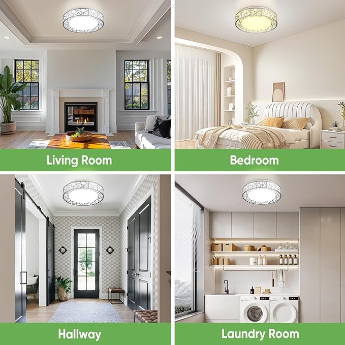 16 Inch Flush Mount Ceiling Light, Modern Brushed Nickel LED Ceiling Light Fixture, 28W 2800LM 2700-6500K Adjustable, Dimmable Ceiling Lights for Bedroom, Kitchen, Hallway, Bathroom, ETL