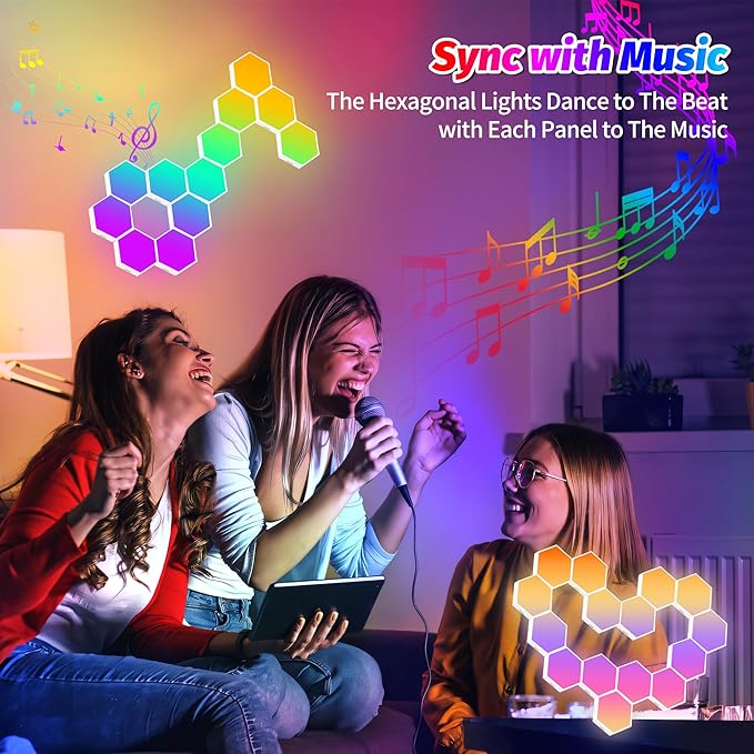 20 Pack DIY Hexagon LED Lights, Music Sync RGB Gaming Lights with APP Smart Wall Lights for Bedroom Living Room Decor