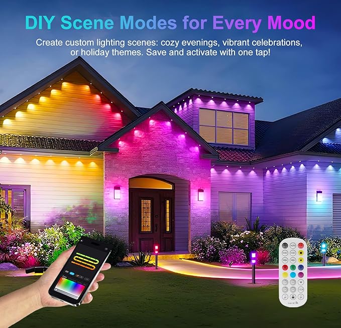 Aogled Permanent Outdoor Lights for House,50ft RGB+IC Smart Eave Lights with 30 LEDs,IP67 Waterproof,Remote/APP Control,DIY Scene Modes&Music Sync Lighting for Outdoor Christmas Decorations