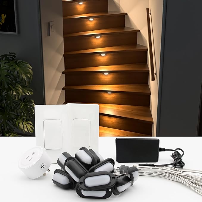 Stair Step LED Light Kit JOV-0816 for Indoor Stairs Lighting – Self-Powered Wireless Panel Switch Control (Warm White 3000K, 16 Stairs)