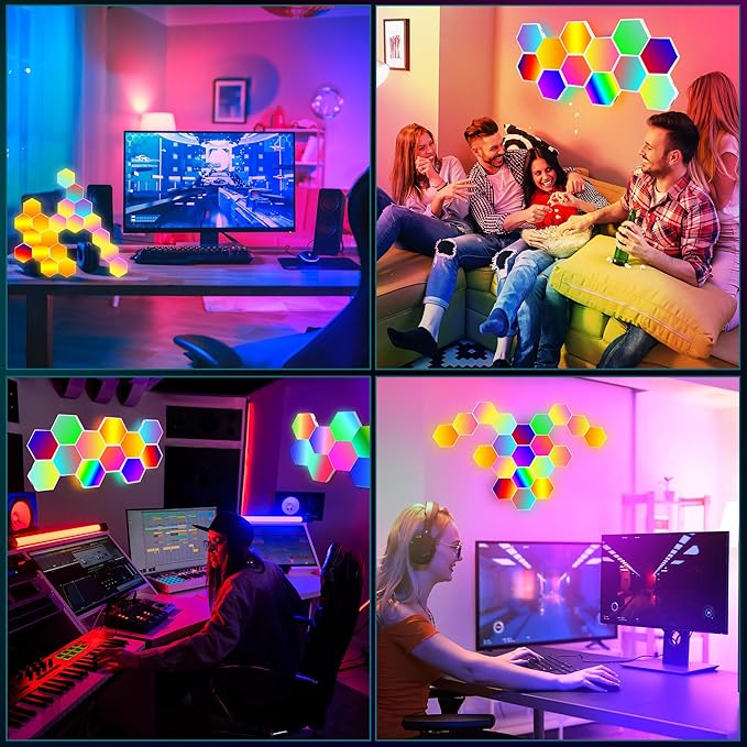 20 Pack DIY Hexagon LED Lights, Music Sync RGB Gaming Lights with APP Smart Wall Lights for Bedroom Living Room Decor