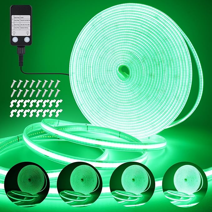 OMIKA Green 33FT COB LED Strip Lights Outdoor Waterproof, 3200 LED Plug in Strip Light PVC Casing Tape Light Flexible with Self-Adhesive Timer Dimmable for House Garden Camping DIY