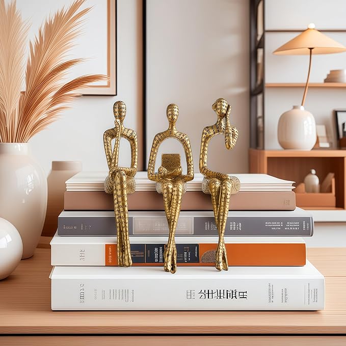 XINXUAN Letter - Gold Statue Home Decor - Modern Bookshelf & Desk Decor - 3 Piece Set