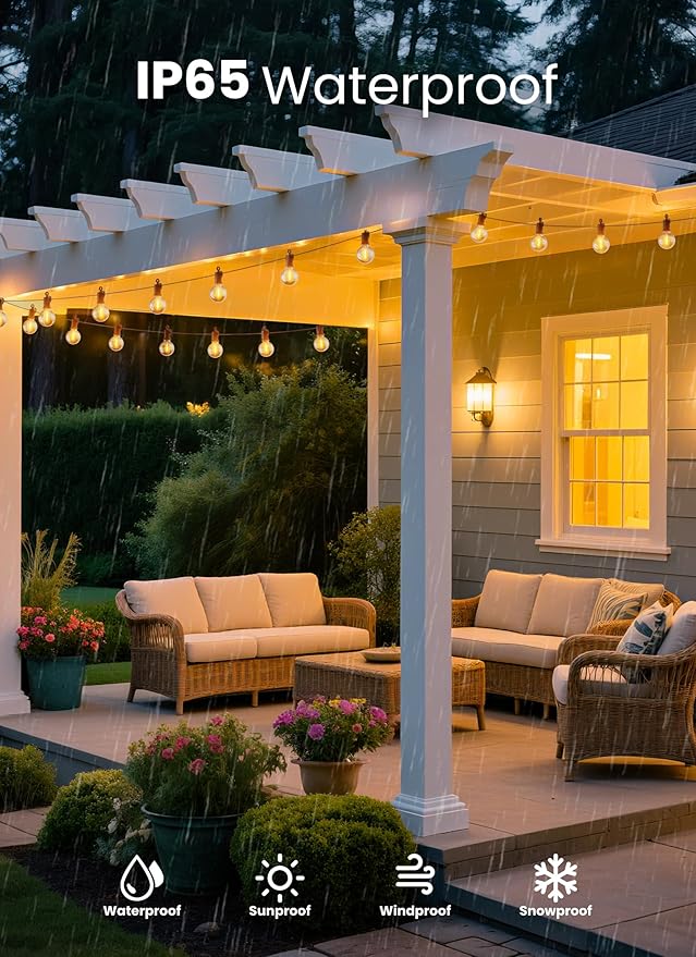 Outdoor String Patio Lights 100FT 50 LED String Lights Waterproof Connectable Shatterproof Hanging Outside Light Backyard Porch Deck Balcony Garden Yard Decor Lighting Edison Bulbs 2200K