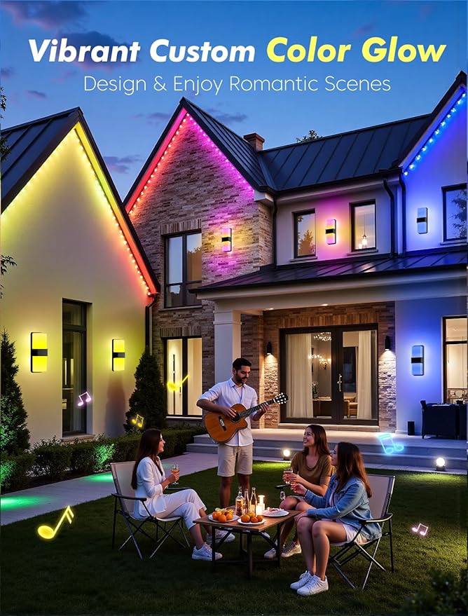 Outdoor Wall Lights, RGBCW Smart LED Lamp, Color Changing Front Door Sconce, Porch Lights Outdoor Light Fixture,12in Exterior Wall Sconces, Remote & Wi-Fi Control, IP65 Waterproof, 2 Pack