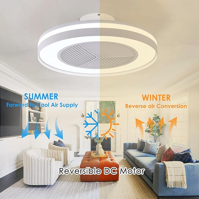 Smart Low Profle Ceiling Fans with RGB Lights Remote/APP/Voice Control, 20" Bladeless Ceiling Fans with 6 Speeds, Timer, Quiet DC Motor, Ceiling Fan with Light for Kids Bedroom/Living Room