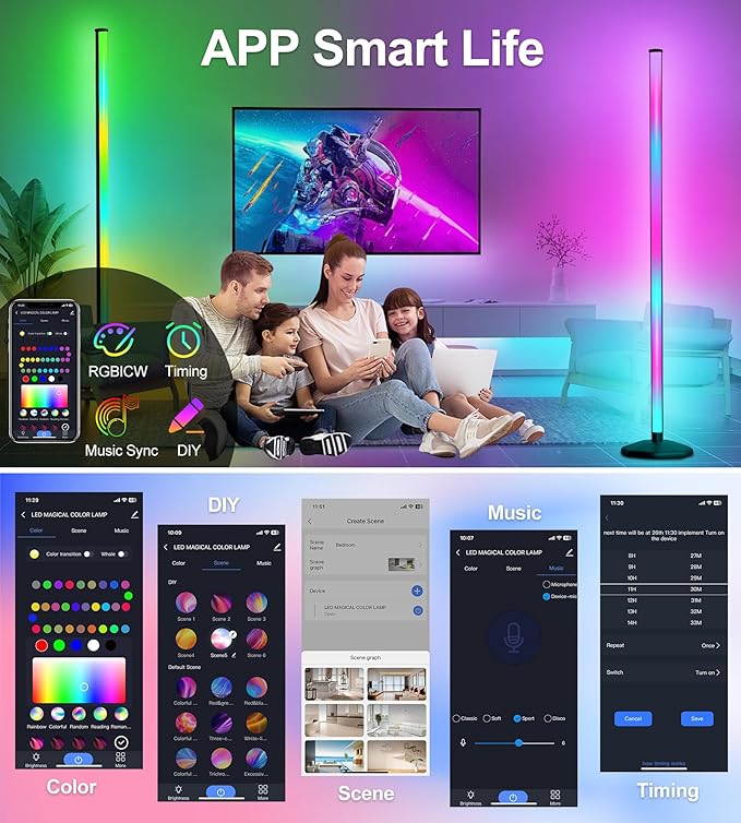 LanSuper Corner Floor Lamp,Smart RGB LED Corner Lamp with Luminous Base,21W 1800LM Bright Floor lamp with APP&Remote,LED Floor Lamps with Music Sync&16 Million Color,Ambient Lighting-Black