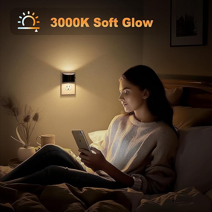 JandCase Night Light, Automatic Night Lights Plug into Wall, 4 Pack Dusk to Dawn Sensor Nightlight, 3000K Soft White Brightness Adjustable Nightlight for Kids Bedroom Hallway Kitchen