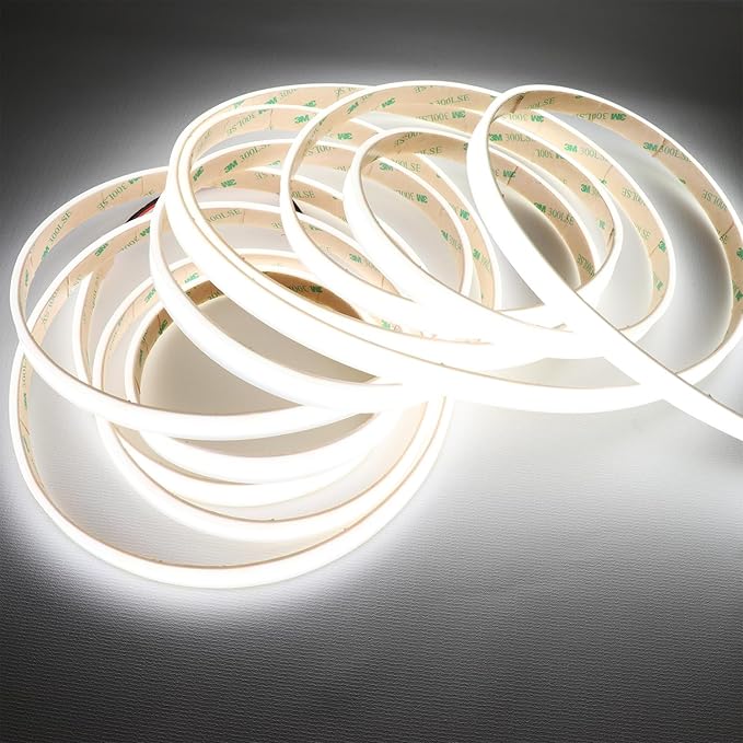 COB White LED Strip Lights, 6000K 528LEDs/M 90Ra+ DC12V Silicone Tube LED Lights Strips, Outdoor Waterproof IP67 Linear COB LED Tape Lights for Boats Interior Deck Cabin, Wheel, Cabinet Lights