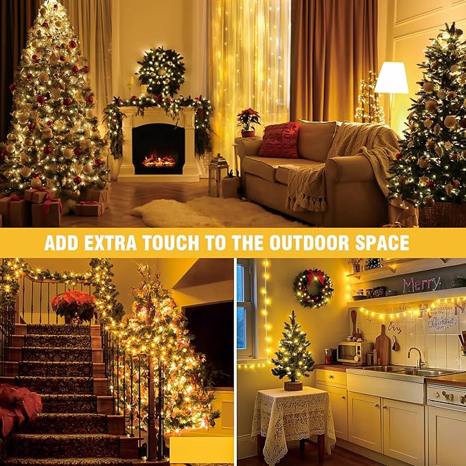 33FT Warm White String Lights – 100 LED Waterproof Fairy Lights on Clear Wire, Indoor Outdoor Christmas Wedding Patio Bedroom Party Decorations (33FT, Warm White)