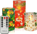 Floral Flameless Candles with String Lights - 3pcs Battery Operated Candle Flickering Christmas LED Pillar Candles with Timer Remote for Home Decor Romantic Ambiance,CH