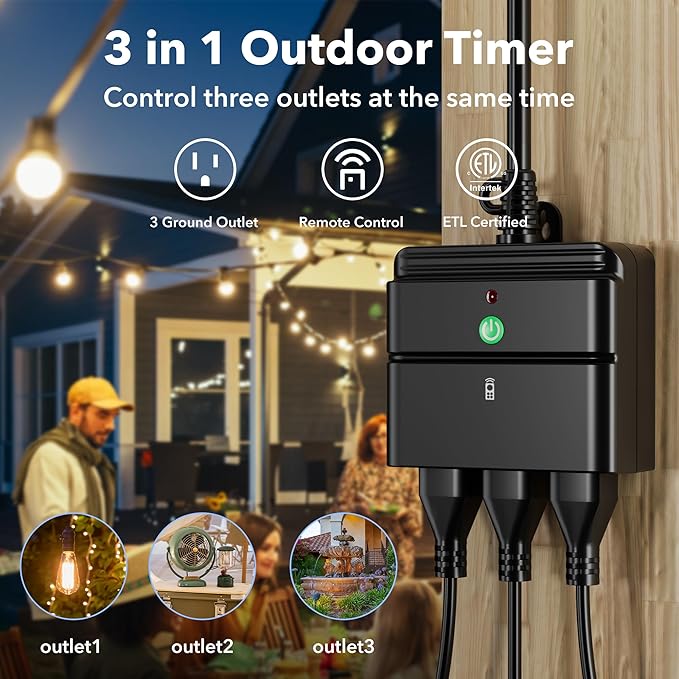 BN-LINK Outdoor Mechanical Timer with Wireless Remote Control Outlet Timer