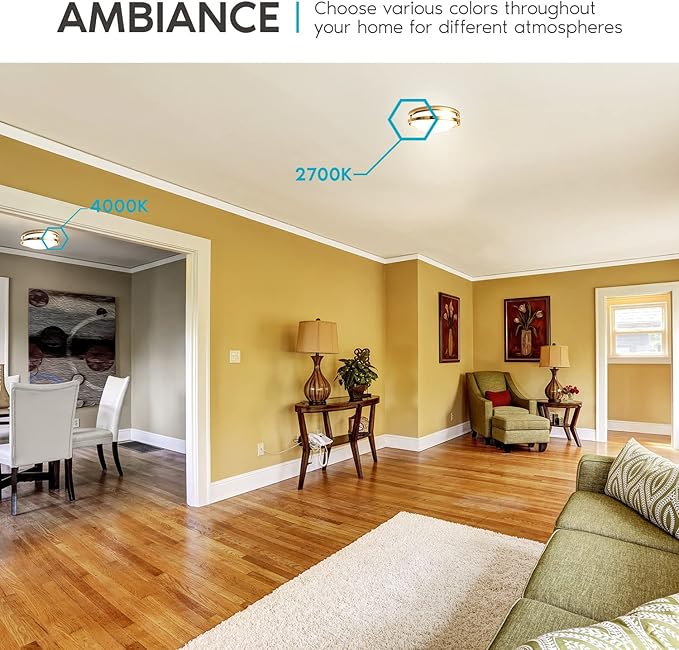 LUXRITE 12 Inch LED Flush Mount Ceiling Light, 5 Color Selectable 2700K | 3000K | 3500K | 4000K | 5000K, Dimmable Ceiling Light Fixture, 14W, 1120 Lumens, Energy Star, ETL Listed, Brushed Brass