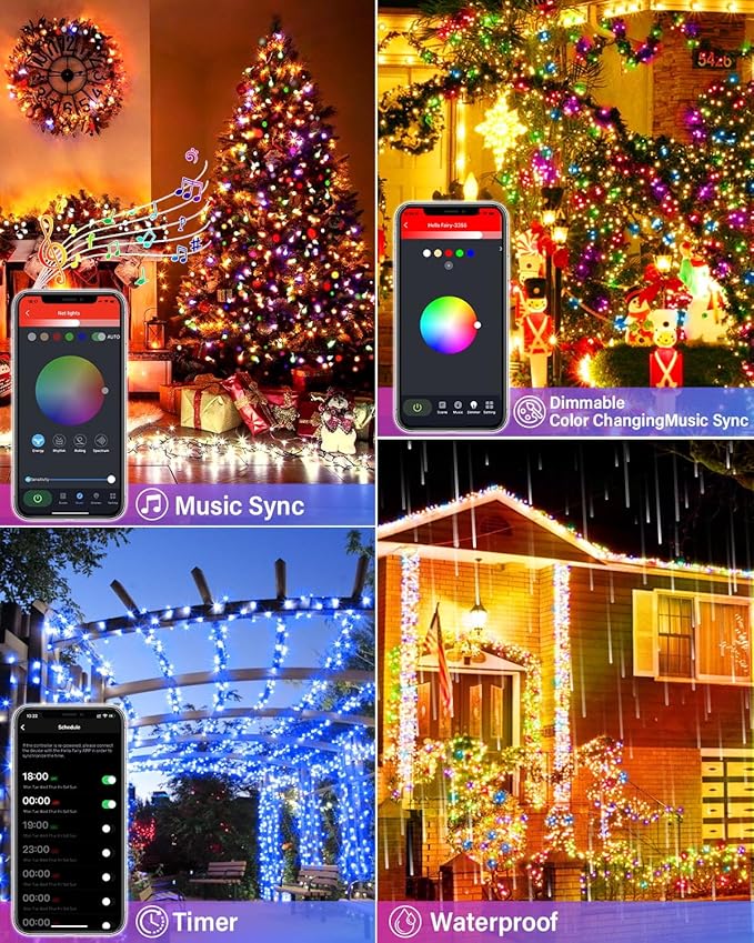 Avatar Controls Smart Color Changing Christmas Lights Outdoor - 66FT 200LED DIY RGB String Lights with Music Sync, App & Remote Control, Waterproof for Xmas Tree, Parties, Outside Patio, Garden