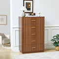 Fluted 5 Drawers Dresser for Bedroom, Wooden Tall Storage Dresser, Modern Chest of Drawers with Metal Handle, Curved Profile Wood Closet Clothes Storage Organizer for Living Room, Hallway, Walnut