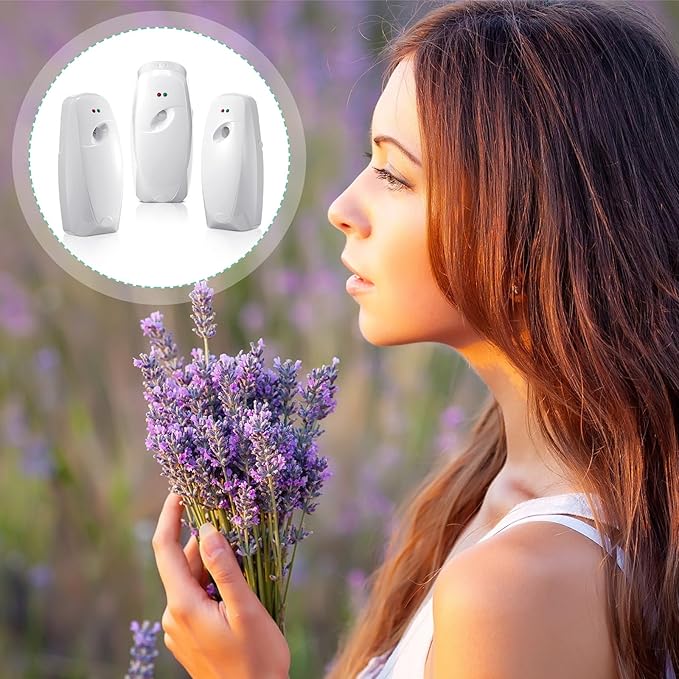 Maxcheck Automatic Air Freshener Spray Dispenser 2 Pack Wall Mounted Free Standing Restroom Air Freshener Battery Operated Automatic Sprayer Dispenser for Home Bathroom Commercial Time Scent(White)