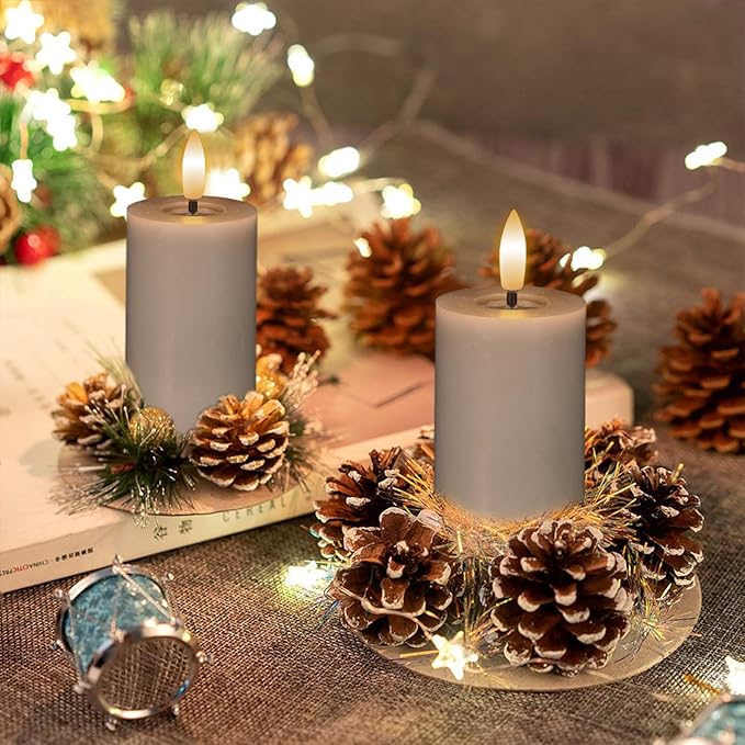 Mirror Surface Votive Candles Battery Operated with Remote Timer, 6pcs Real Wax LED Votive Candle Realistic Flickering for Wreaths Memorial Lantern Φ 2" H 4.5” Gray Flameless
