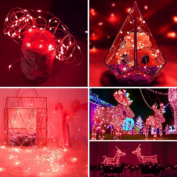 ZGWJ Fairy Lights Battery Operated, 100 Pack Twinkle String Lights 20 LED 7FT 3 Lighting Modes for Bedroom Decor, Easter, Halloween, Christmas, Party Indoor and Outdoor Decoration (Red, 100PCS)