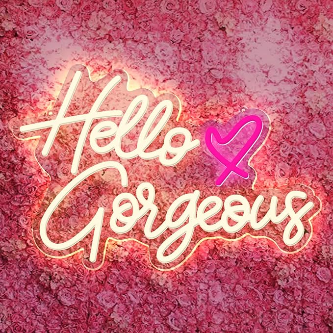 Hello Gorgeous Neon LED Neon for walls Warm White neon lights for bachelorette parties Birthday Engagement parties Wedding decorations with switch 16.5 "X 11"